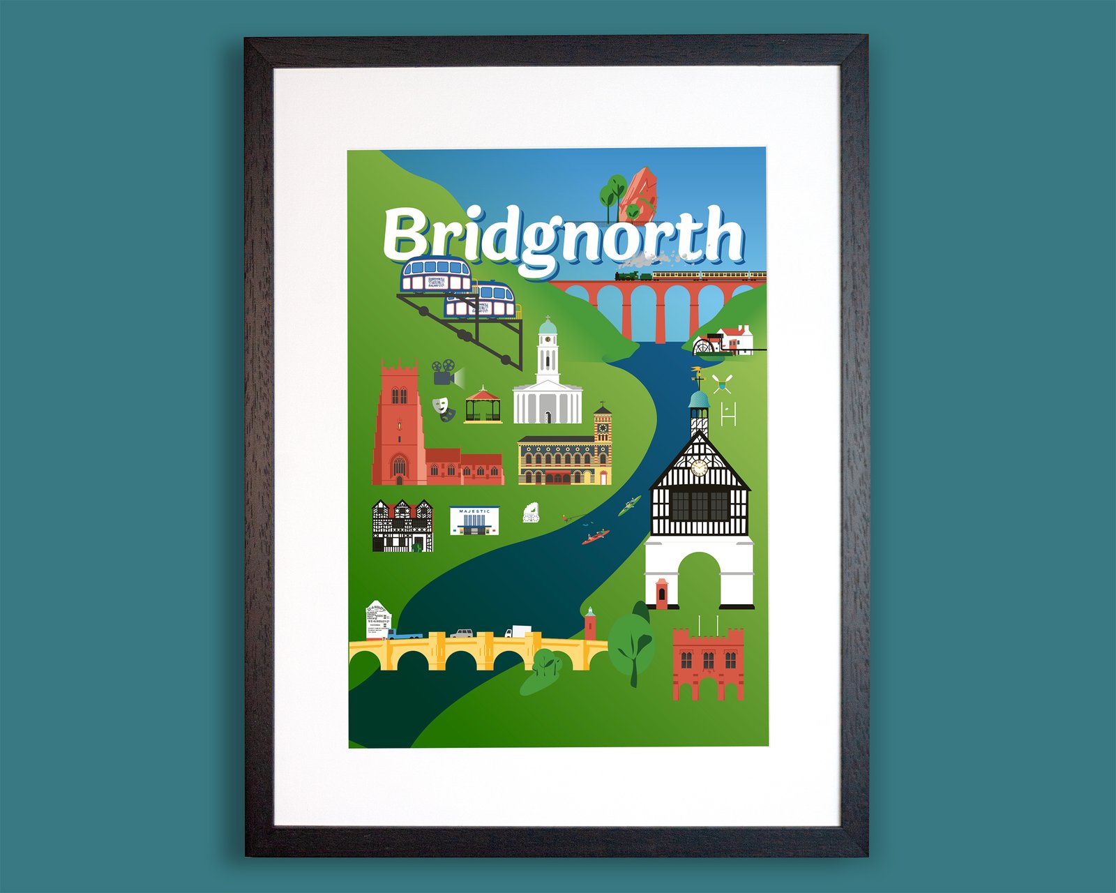 Visit Bridgnorth Poster in black frame