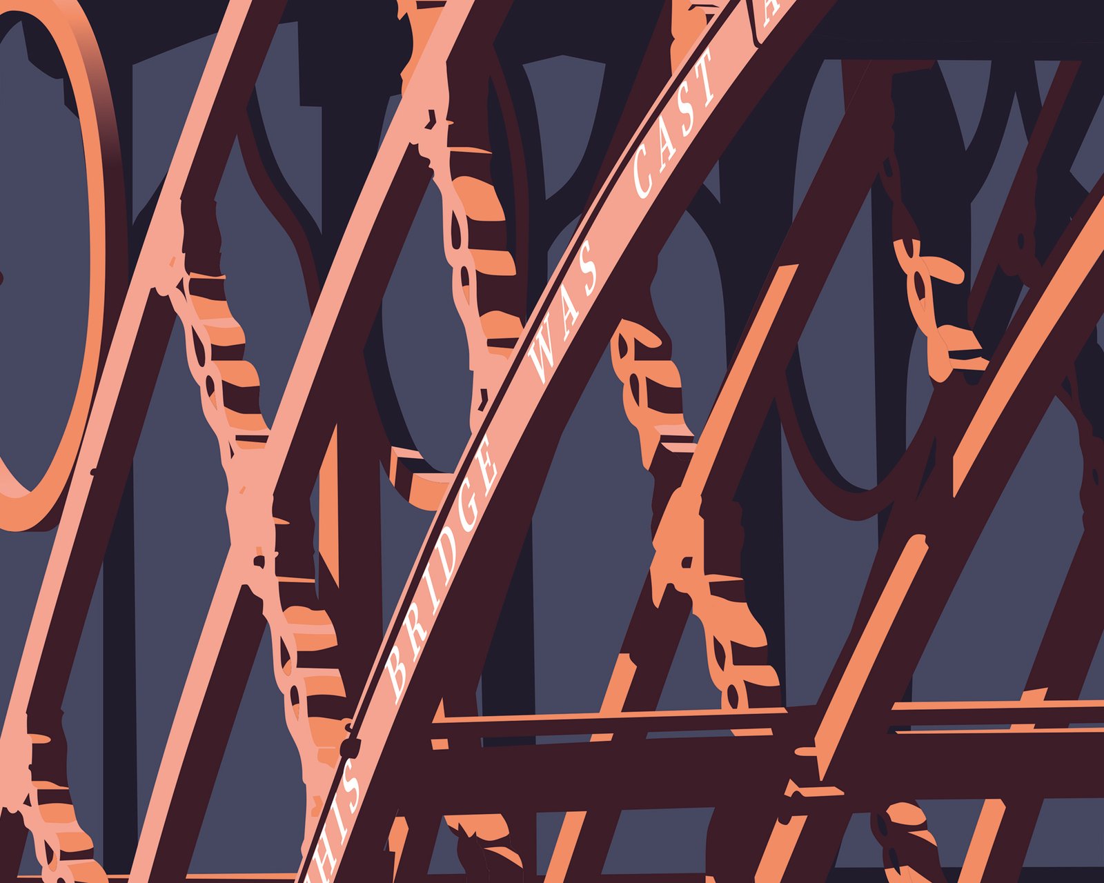 Detail of the illustration of the bridge at Ironbridge