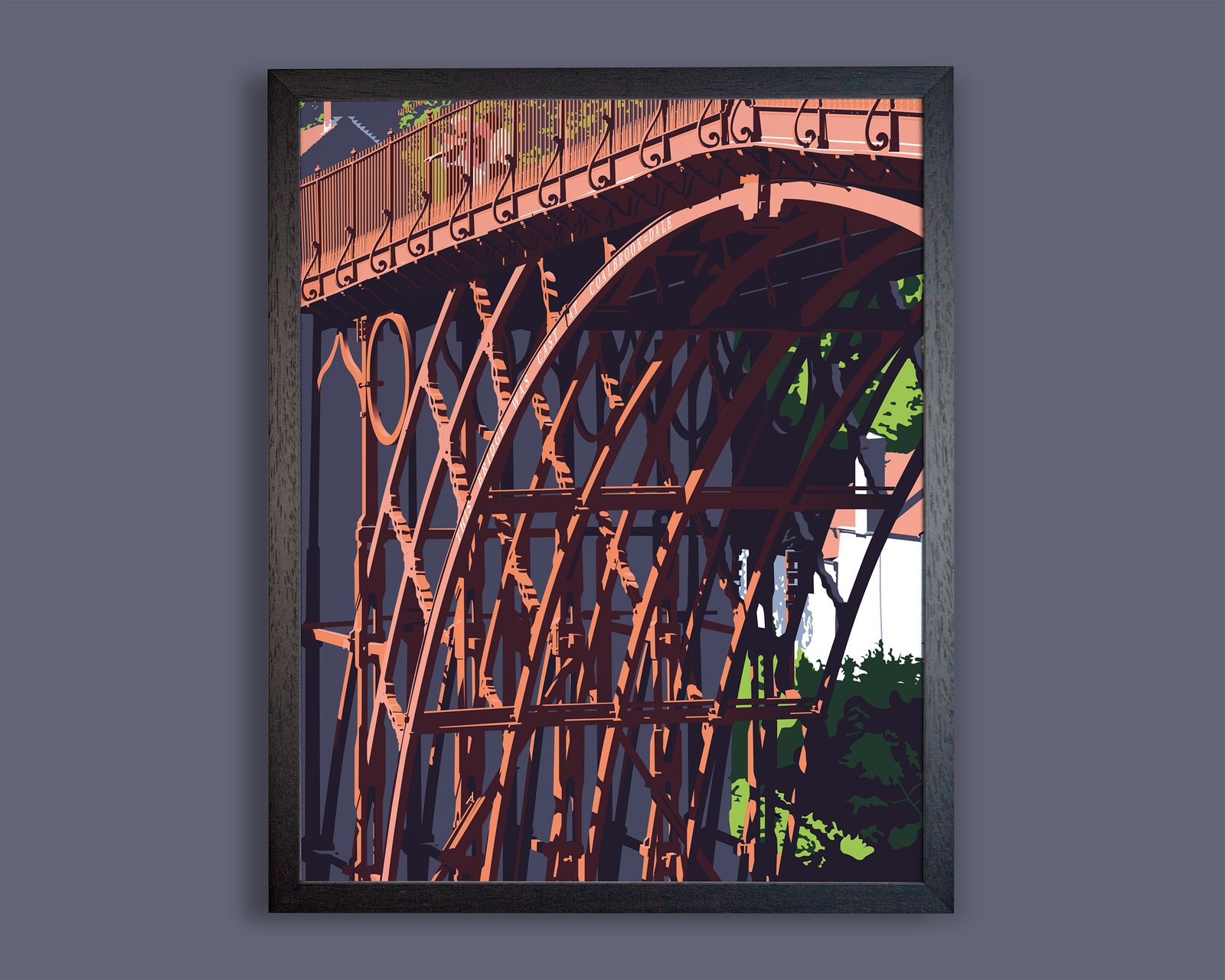 Black framed print of the bridge at Ironbridge with no mount